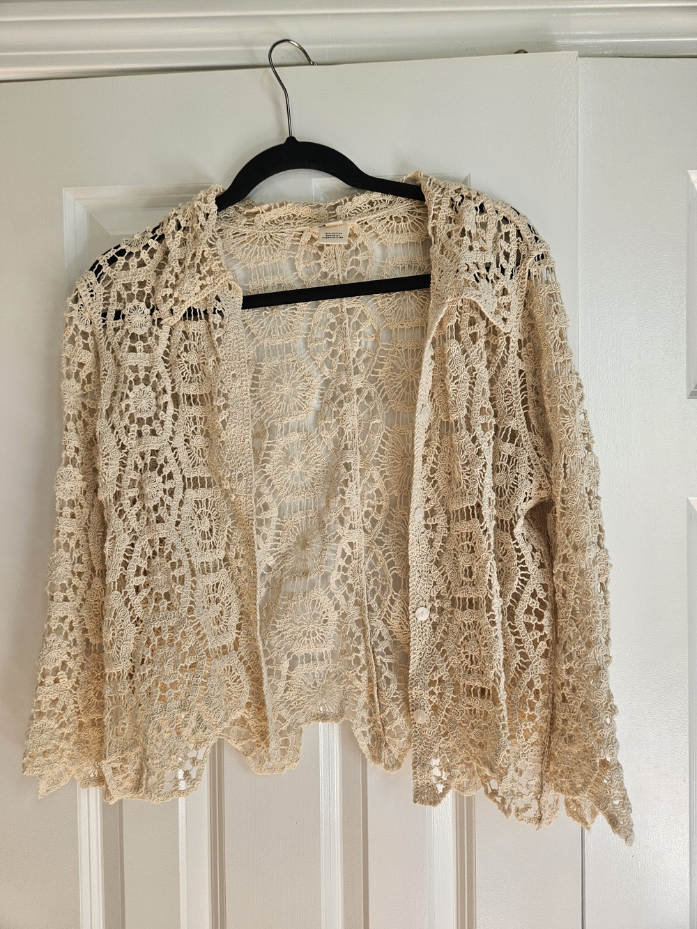 Ultra Pink Openwork Crochet Cardigan - Beige